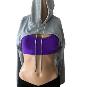 Gray Cropped Cut-Out Athletic Hoodie XS